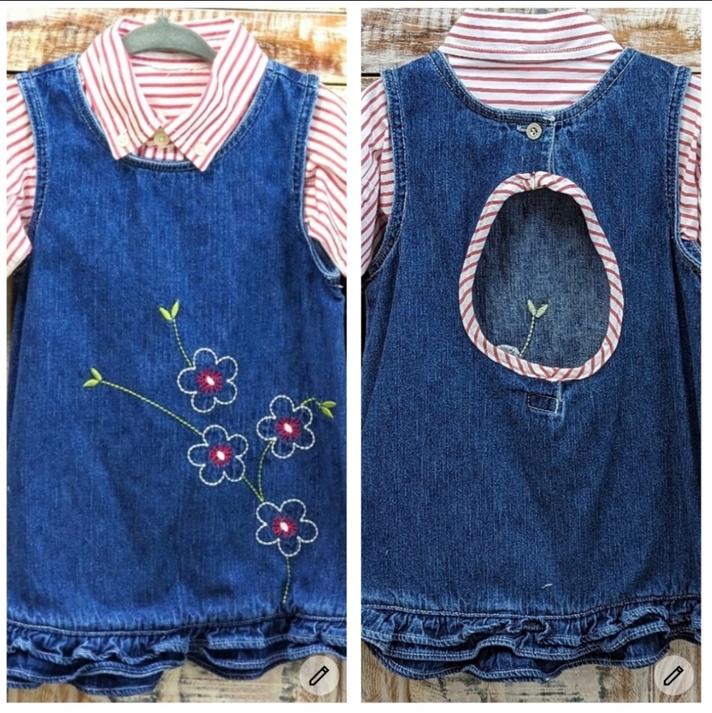 Hand Crafted Clothes Pin/ Peg Bag Up-cycled Children's Embroidered Denim Dress